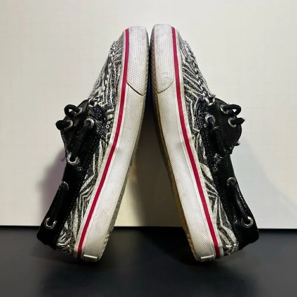 Girls SPERRY Top-Sider Bahama Sequin Zebra Print Boat Shoes / Size 13M